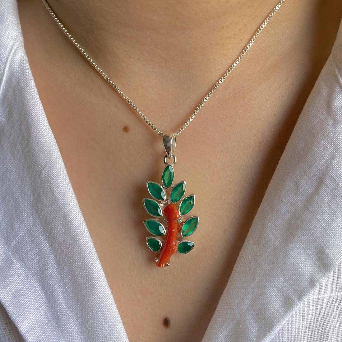 Red Coral / Green Onyx Pendant-(COR-P-55)